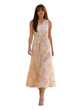 NWOT V-NECK HALTER FLORAL BOHO MIDI DRESS M